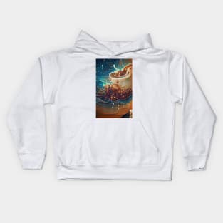 The Coffee Starry Teal ocean| starry night Kids Hoodie